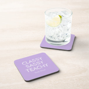 Personalized Custom Purple Teacher Gift Idea Beverage Coaster