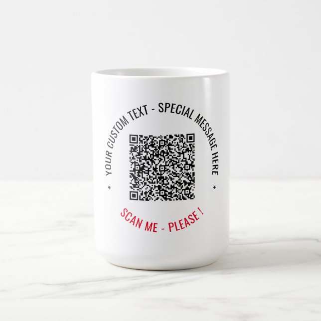 Personalized Custom QR Code and Text Coffee Mug (Center)