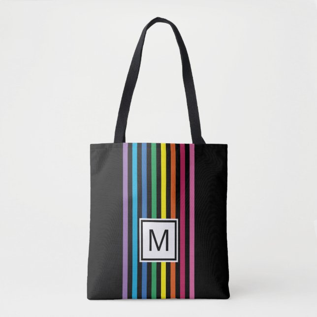 Personalized Custom Rainbow Stripes Pattern Tote Bag (Front)