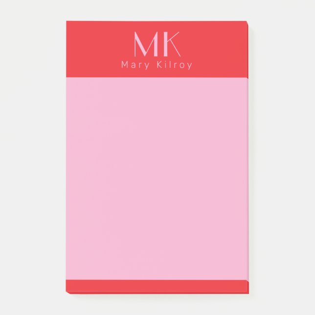 Personalized custom red pink minimalist stylish post-it notes (Front)