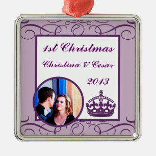 Personalized Custom Royal Purple Crown/Swirls lave Metal Ornament