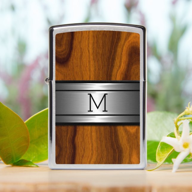 Personalized Custom Rustic Woodgrain Wood Pattern Zippo Lighter (On Table)