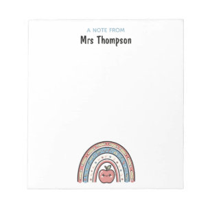 Personalized Custom School Teacher Apple Rainbow Notepad