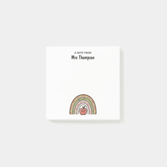 Personalized Custom School Teacher Apple Rainbow Post-it Notes (Front)