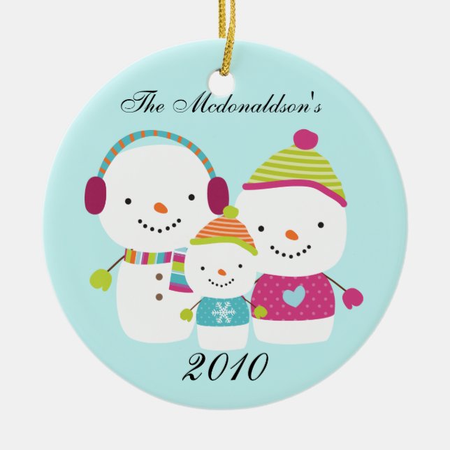 Personalized Custom Snowman Family Ornament (Front)