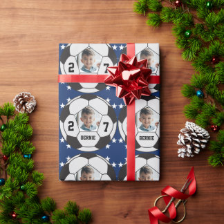 Personalized custom soccer ball player sports team wrapping paper