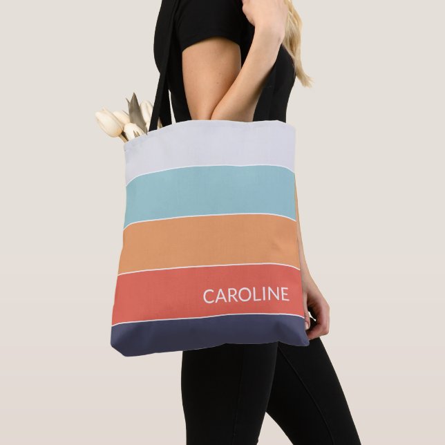 Personalized Custom Striped Shopping Tote Bag (Close Up)
