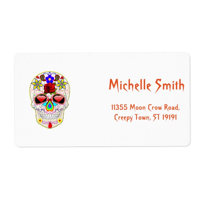 Personalized Custom Sugar Skull Halloween Label (Front)
