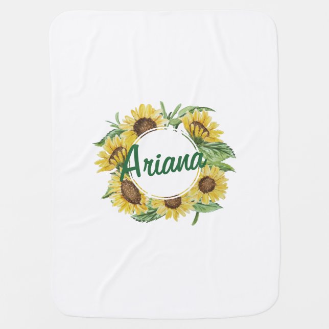 Personalized Custom Sunflower Wreath Baby Blanket (Front)