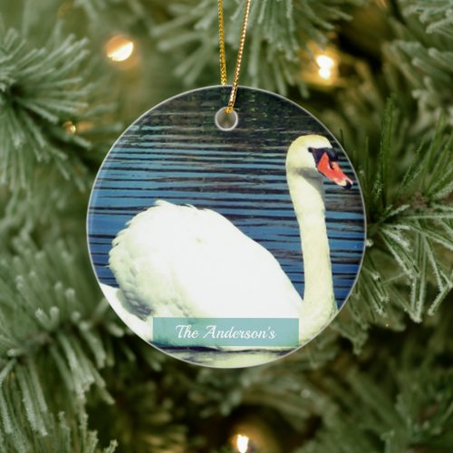 Personalized Custom Swan Photo Ceramic Ornament