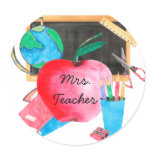 Personalized Custom Teacher Name Cute Classic Round Sticker Personalized Custom Teacher Name Cute Classic Round Sticker