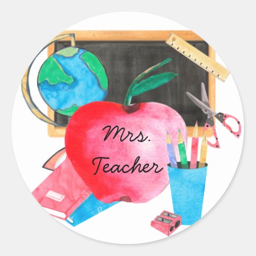 Personalized Custom Teacher Name Cute Classic Round Sticker