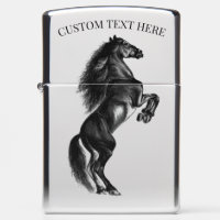 Personalized Custom Text Black Horse Zippo Lighter