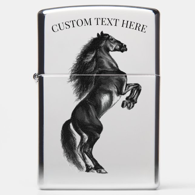 Personalized Custom Text Black Horse Zippo Lighter (Front)