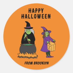 Personalized Custom Text Happy Halloween Witches Classic Round Sticker