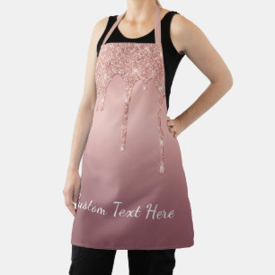 Personalized Custom Text Rose Gold Glitter Apron