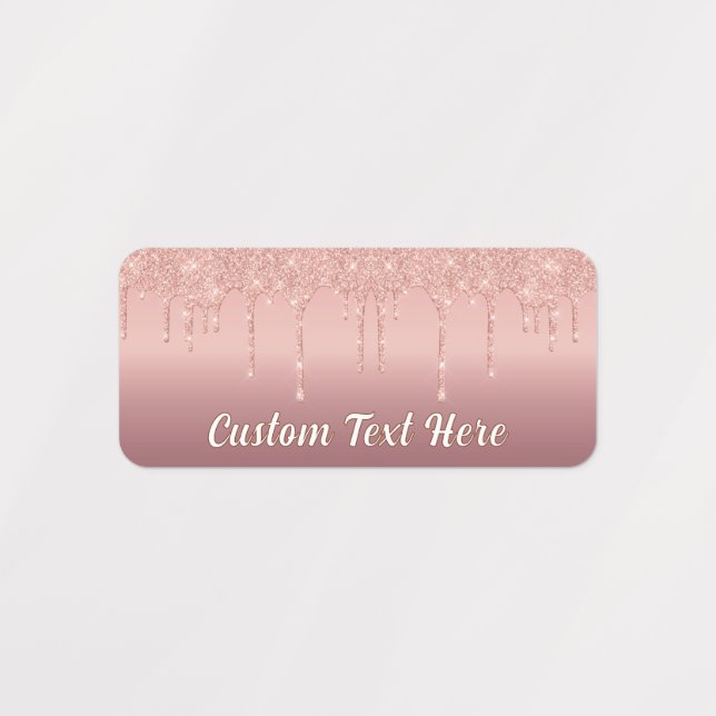 Personalized Custom Text Rose Gold Glitter Labels (Design 3)