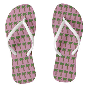 Personalized Custom Tiny Coconut Palm Tree Pink Flip Flops