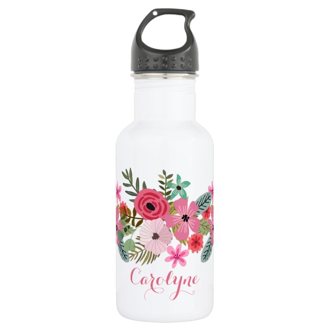 Personalized custom water bottle Floral chic (Front)