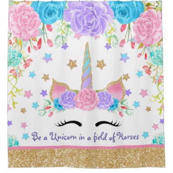 Personalized Custom Watercolor Floral Unicorn Shower Curtain by TiffsSweetDesigns at Zazzle