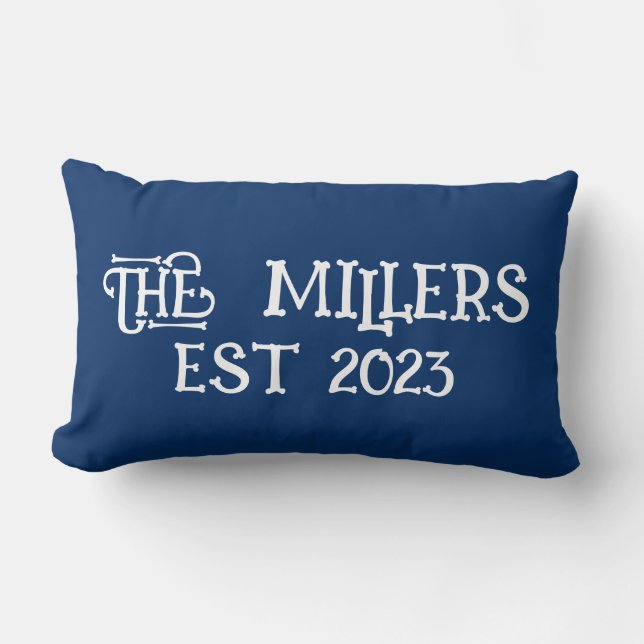 PERSONALIZED CUSTOM WEDDING NAVY BLUE LUMBAR PILLOW (Front)