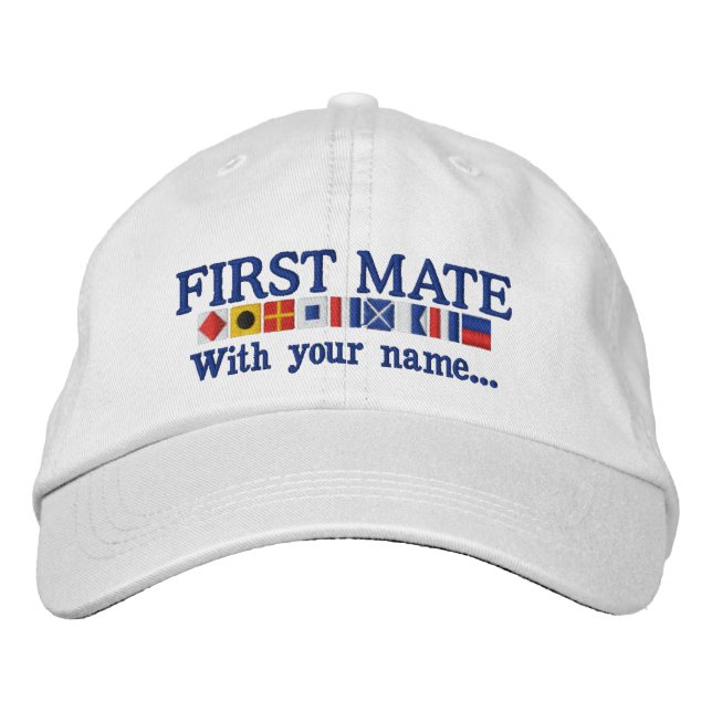 Personalized Custom Your First Mate Nautical Flags Embroidered Baseball Cap (Front)