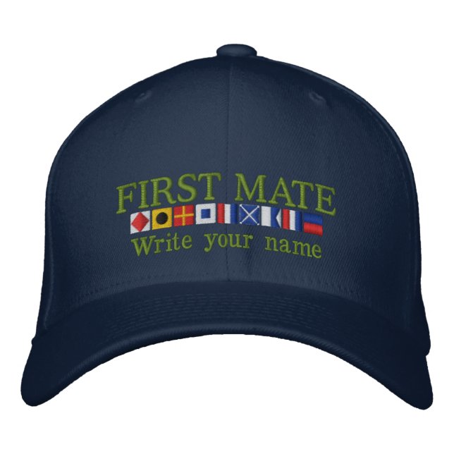 Personalized Custom Your First Mate Nautical Flags Embroidered Baseball Cap (Front)
