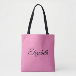 Personalized Custom Your Own Name Elegant Pink Tote Bag