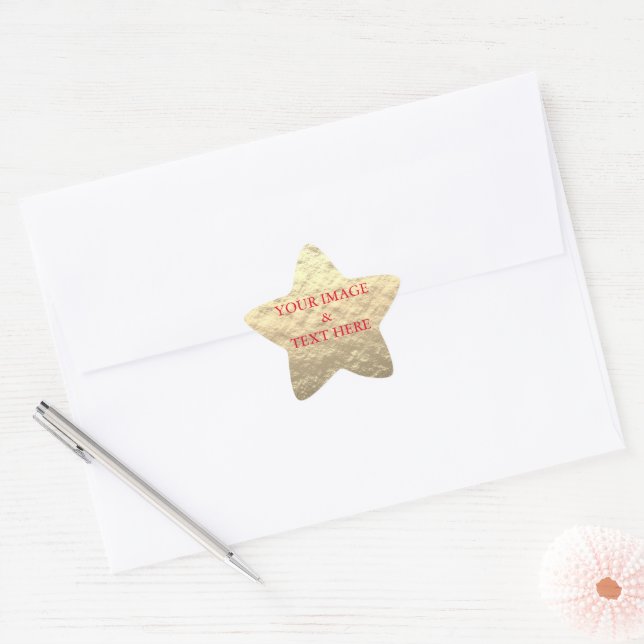 Personalized Custom Your Own Photo & Text Gold Star Sticker (Envelope)