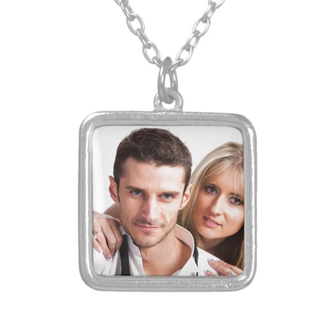 Personalized Custom Your Own Photo & Text Silver P Silver Plated Necklace (Front)
