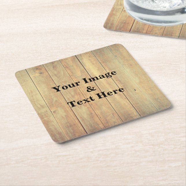Personalized Custom Your Own Photo Wooden Square Paper Coaster (Angled)