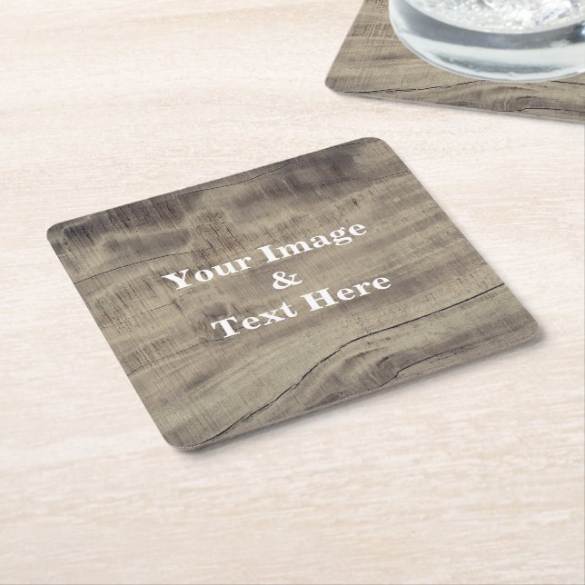 Personalized Custom Your Own Photo Wooden Square Paper Coaster (Angled)