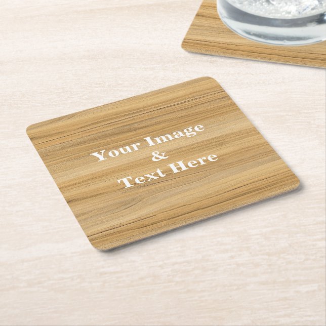 Personalized Custom Your Own Photo Wooden Square Paper Coaster (Angled)