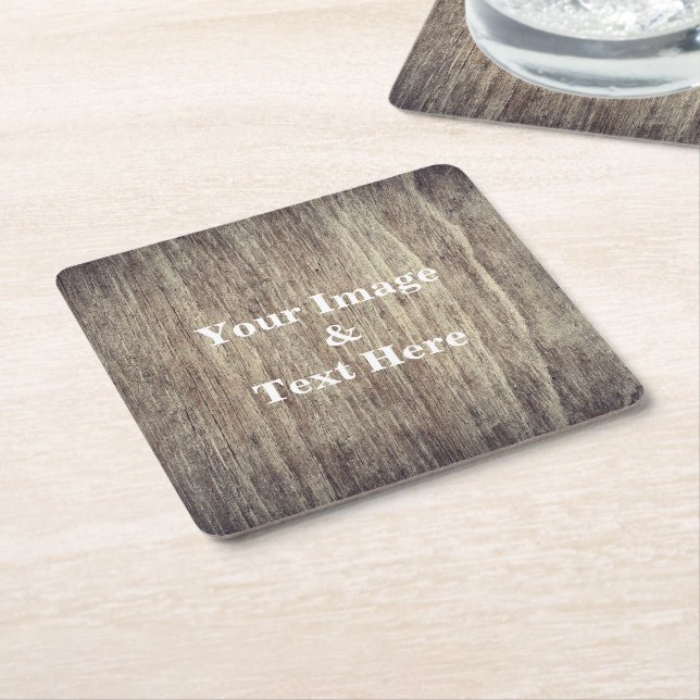 Personalized Custom Your Own Photo Wooden Square Paper Coaster (Angled)