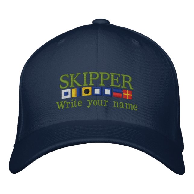 Personalized Custom Your Skipper Nautical Flags Embroidered Baseball Cap (Front)