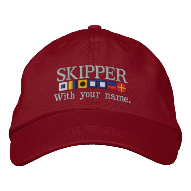Personalized Custom Your Skipper Nautical Flags Embroidered Baseball Hat (Front)