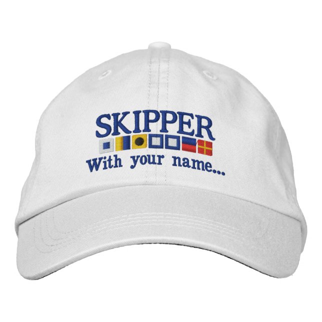 Personalized Custom Your Skipper Nautical Flags Embroidered Baseball Hat (Front)
