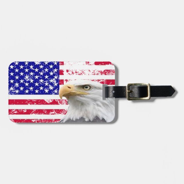Personalized Customizable American Flag Luggage Tag (Front Horizontal)