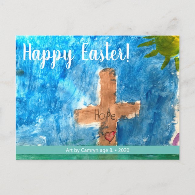 Personalized Customizable Easter Kid's Artwork Holiday Postcard (Front)