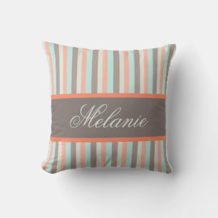 Personalized Customizable Pastel Colors Stripes Throw Pillow