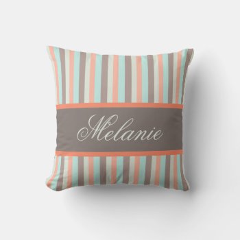 Personalized Customizable Pastel Colors Stripes Throw Pillow by VintageDesignsShop at Zazzle