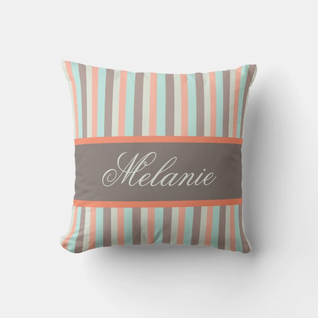 Personalized Customizable Pastel Colors Stripes Throw Pillow (Front)