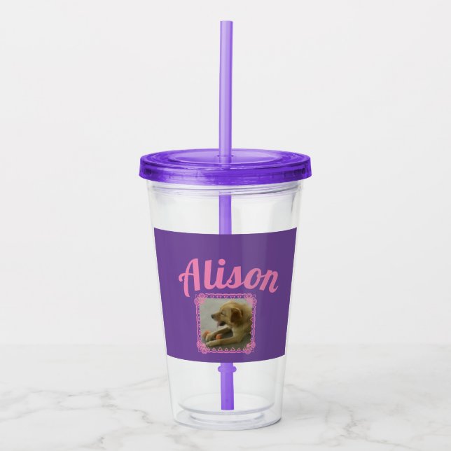 Personalized Customizable Pink and Purple Acrylic Tumbler (Front)