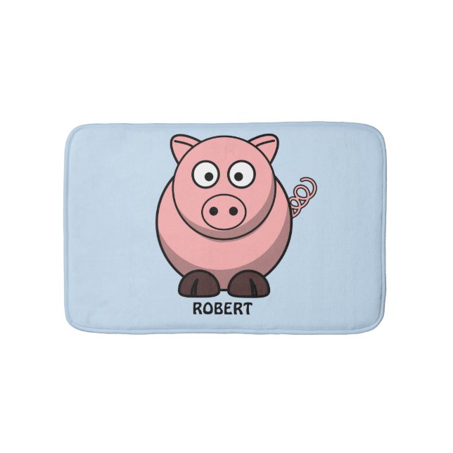 Personalized customized Animal Pig Blue Bathroom Mat (Front)