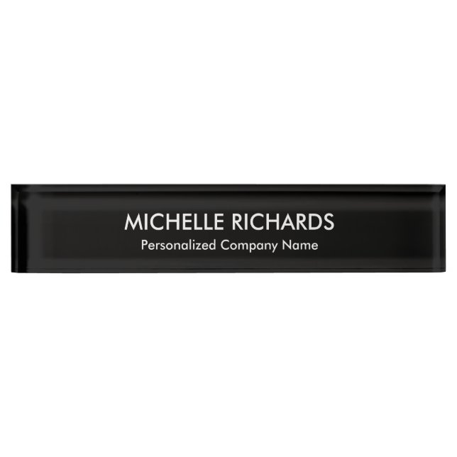 Personalized Customized Elegant Black & White Desk Name Plate (Front)
