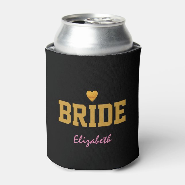 Personalized Customized Gold Heart Bride Can Cooler (Can Front)