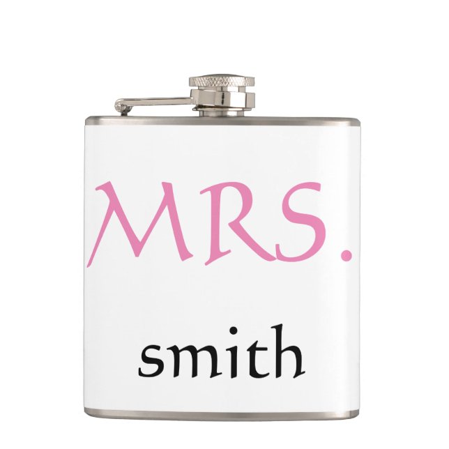 Personalized customized Mrs. Wedding Bride Hip Flask (Front)