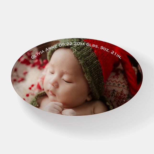 Personalized Customized Photo Oval Shaped Birth Paperweight (Front)