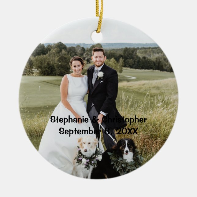Personalized Customized Wedding Photo Christmas Ceramic Ornament (Front)