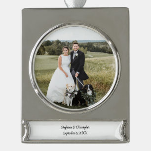 Personalized Customized Wedding Photo Christmas  Silver Plated Banner Ornament